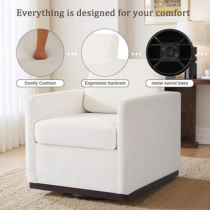 UIXE Swivel Accent Chairs Set of 2, Chenille Upholstered Armchair Comfy Club Chair for Living Room, Mid Century Modern Arm Chair Single Sofa Nook Bedroom Side Reading Seat - Beige