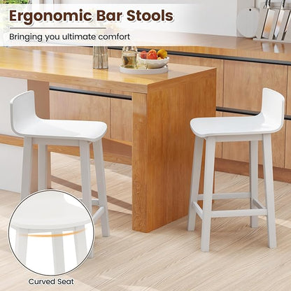 COSTWAY Solid Wood Bar Stools Set of 4, 24.5-inch Counter Height Chairs with Low Back and Footrest, Farmhouse Wooden Armless barstools for Kitchen Island, Dining Room, Cafe, Breakfast, White