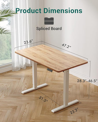 CubiCubi 48 x 24 Inches Electric Standing Desk, Height Adjustable Sit to Stand Desk, Home Office Table with Splice Board, Light Rustic