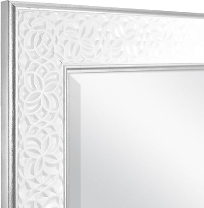 MCS Nordic Blossom Large Wall Mirror, Modern Rectangle Mirror Home Decor for Living Room, Bedroom, or Bathroom, 21 by 25 Inch, White