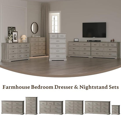 Farmhouse 8 Drawers Dresser for Bedroom, 54" Wide Modern Chest of Drawers with Deep Drawers & Bar Handles, Rustic Wood Dresser TV Stand, Wooden Closet Storage Organizer for Living Room, Hallway, Grey