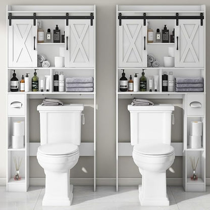 Vabches Over The Toilet Storage Cabinet, Farmhouse Storage Cabinet Over Toilet with Sliding Doors，Home Space-Saving Toilet Rack, for Bathroom, Restroom, Laundry