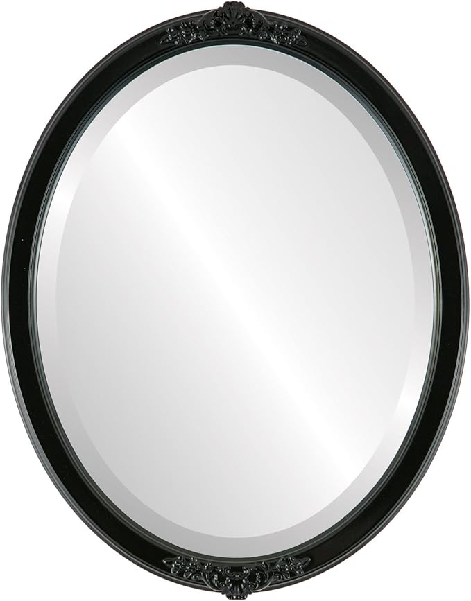 OVALCREST Oval Beveled Wall Mirror for Home Decor - Athena Style - Gloss Black - 26" x 22" Outside Dimensions