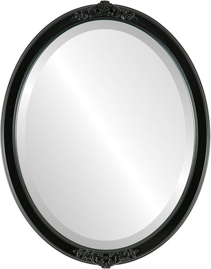 OVALCREST Oval Beveled Wall Mirror for Home Decor - Athena Style - Gloss Black - 26" x 22" Outside Dimensions