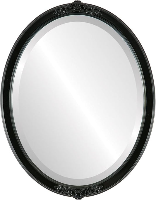 OVALCREST Oval Beveled Wall Mirror for Home Decor - Athena Style - Gloss Black - 26" x 22" Outside Dimensions
