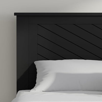 Serene Farmhouse Style Wood Bed in Full Size with Horizontal Scoring Headboard, Coastal Modern Design, Sturdy, Easy Assembly, Ample Underbed Storage, Black