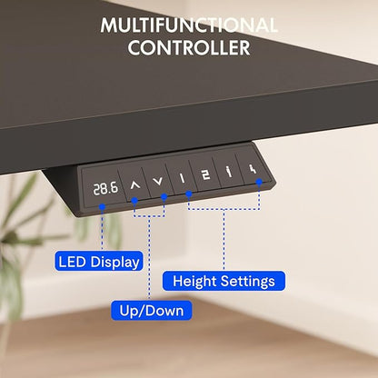 FLEXISPOT EN2 Whole-Piece Standing Desk with Clamp Power Strip, 60 x 24 Electric Stand Up Height Adjustable Desk with Cable Management (Black Frame + 60" Black Top, 2 Packages)