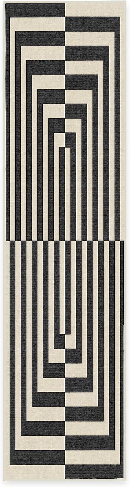 RUGGABLE x Jonathan Adler Machine Washable Modern Runner Rug – Op Art Charcoal 2.5x10, Stain-Resistant, Non-Slip – Washable Rug for Hallway, Entryway, Living Room & Kitchen–with Cushioned Pad