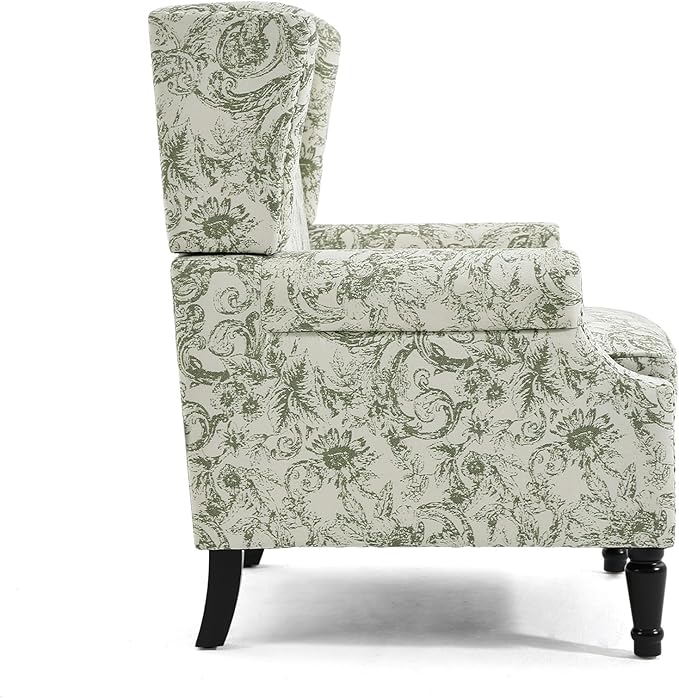 UIXE High Back Floral Accent Chairs Set of 2, Fabric Upholstered Armchair Wingback Arm Chair for Living Room, Nailhead Trim Single Sofa Bedroom Side Reading Seat with Solid Wood Legs - Rococo Green