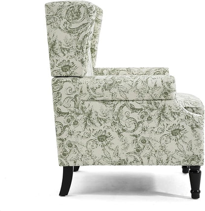 UIXE High Back Floral Accent Chairs Set of 2, Fabric Upholstered Armchair Wingback Arm Chair for Living Room, Nailhead Trim Single Sofa Bedroom Side Reading Seat with Solid Wood Legs - Rococo Green