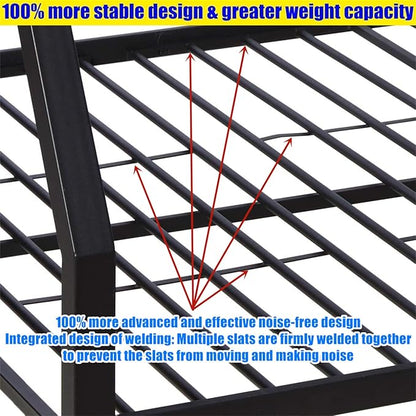 Higher Quality & Stronger Heavy Duty Steel Black Bunk Bed Queen Over Queen Size Bunkbed, Thickened More Stable Safer Metal Bunk Bed (Easier to Assemble)