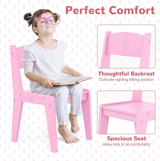 GLACER Kids Vanity, Wooden Toddler Vanity with Lighted Mirror, Drawer & Cabinet, Storage Shelves, Princess Kids Vanity Table and Chair Set, Girls Vanity for Little Girls Ages 3+ (Pink)