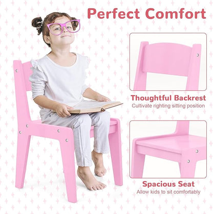 GLACER Kids Vanity, Wooden Toddler Vanity with Lighted Mirror, Drawer & Cabinet, Storage Shelves, Princess Kids Vanity Table and Chair Set, Girls Vanity for Little Girls Ages 3+ (Pink)