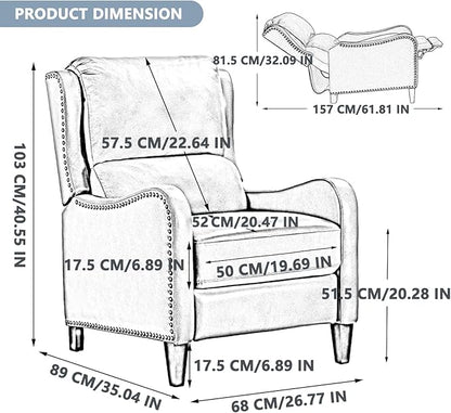 Pushback Recliner Chair, PU Leather Push Back Armchair, Upholstered Recliner Chair 105-135 Degree Adjustable, Retro Accent Chair for Living Room Bedroom - Gray