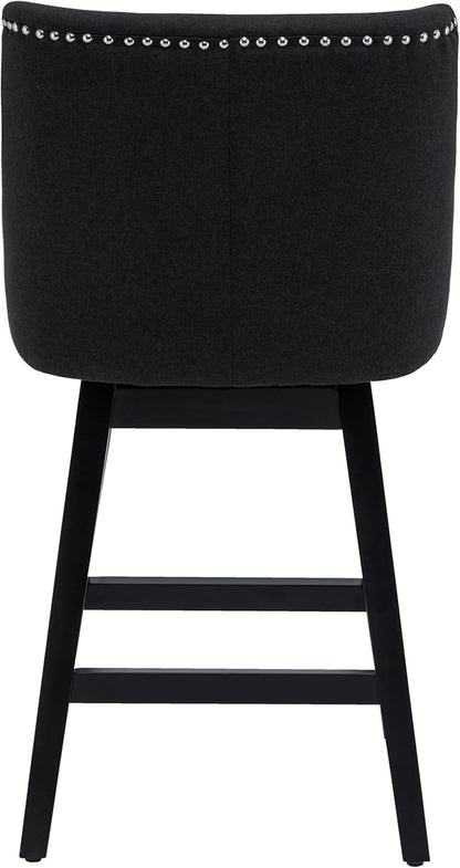 Bar Stools Set of 2, 26 Inch Upholstered Barstools with 13.8" High Back and Footrest, Swivel Counter Height Barstools for Kitchen Island Home Bar Performance Fabric Black