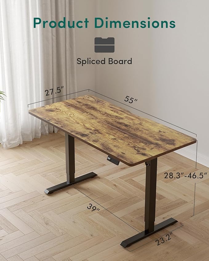 CubiCubi Height Adjustable Electric Standing Desk, 55 x 28 Inches Sit Stand up Desk, Large Memory Computer Home Office Desk with Two-Piece Desktop (Rustic Brown)