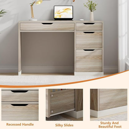 48 Inch Small Desk with Drawers, Computer Desk with Storage File Cabinet for Bedroom, Office Desk with Storage for Small Space, Walnut