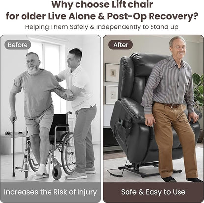 PARKOL Dual Motor Power Lift Recliner Chair for Elderly, 180-Degree Infinite Position Lay Flat Leather Recliner Chairs, with Massage and Heating, USB & Type-C Port and Remote (Ochre, Medium)