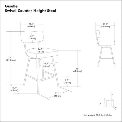 SIMPLIHOME Giselle Counter Stools (Set of 2) - 24 Inch Seat Height Swivel Upholstered Metal Kitchen Stools in Natural Polyester Linen, Contemporary Modern Seating with Padded Seat and Backrest