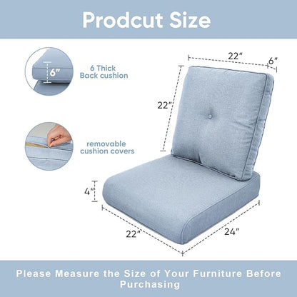 Patio Chair Cushions 6 Packs - Outside High Back Thick Cushion 22x24 for Outdoor Glider Rocking Chairs Loveseat 3-Seater Couch Sofa – Baby Blue/Buckle
