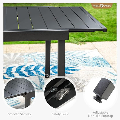 Sophia & William 9 Pieces Expandable Patio Dining Set, Extendable Rectangular Patio Table and Chairs Set for 8, Metal Outdoor Table and Rattan Chairs, All Weather Outdoor Dining Set