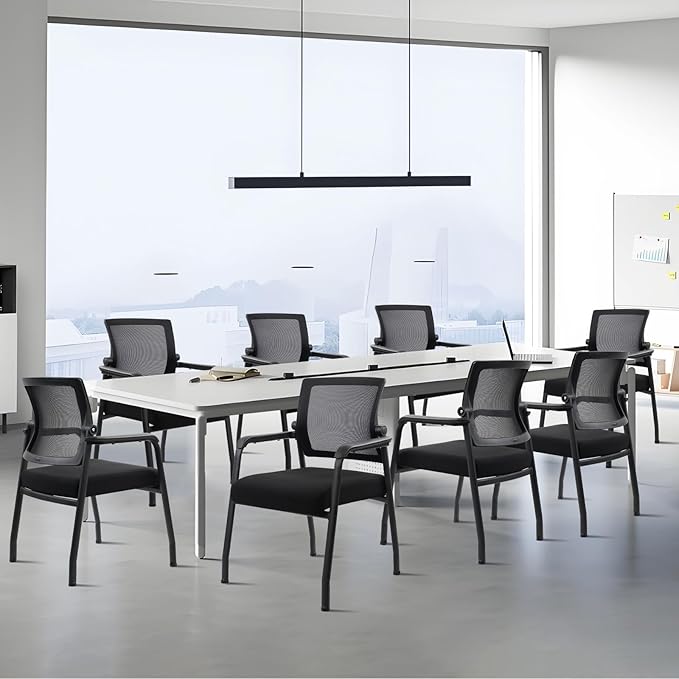 Office Guest Chairs No Wheels | Ergonomic Lumbar Support and Thicked Seats Cushion, Desk Chair with Adjustable Mesh Back for Waiting Room School Church Reception，Black