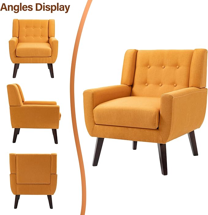 Accent Chairs Set of 2, Modern Fabric Armchairs for Living Room, Comfy Upholstered Arm Chairs Tufted for Indoor Bedroom Office Room (Orange)