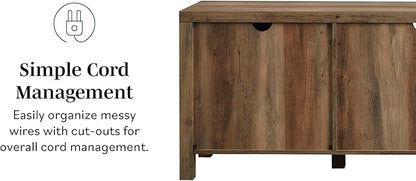 Walker Edison Georgetown Modern Farmhouse Double Barn Door TV Stand for TVs up to 80 Inches, 70 Inch, Rustic Oak, Without Fireplace, 15.75 x 70 x 24 inches