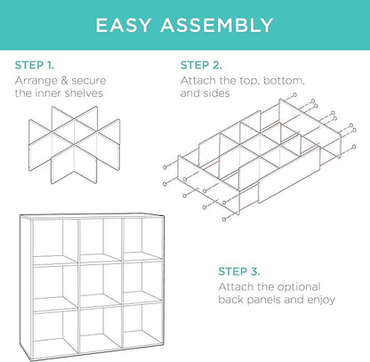 Best Choice Products 9-Cube Storage Organizer, 13.5in Shelf Opening, Bookcase, Display Shelf, Customizable w/ 3 Removable Back Panels – Dark Gray