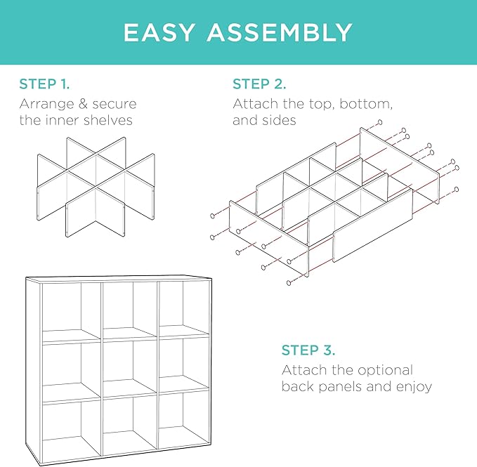Best Choice Products 9-Cube Storage Organizer, 11in Shelf Opening, Bookcase, Display Shelf, Customizable w/ 3 Removable Back Panels - Whitewash