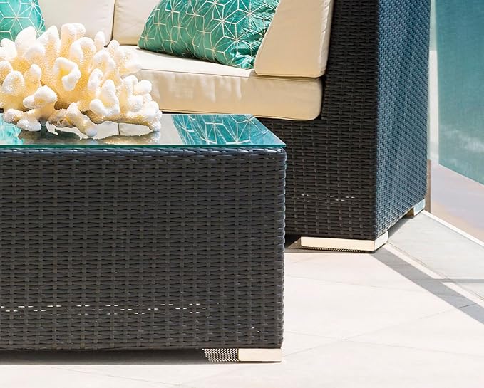 7-Piece Black Wicker Outdoor Patio Sectional Set - No Assembly (Supercrylic Beige)