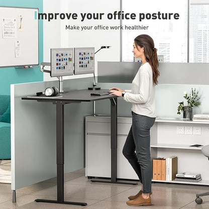 One-Piece Electric Standing Desk, 48 x 24 Inch Adjustable Height Sit to Stand Up Desk for Home Office, Work & Study, Black Frame & Black Desktop (2 Packages)