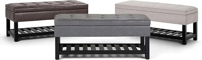 SIMPLIHOME Cosmopolitan 44 inch Wide Transitional Rectangle Storage Ottoman Bench with Open Bottom in Stone Grey Vegan Faux Leather, Assembled for the Living Room and Bedroom