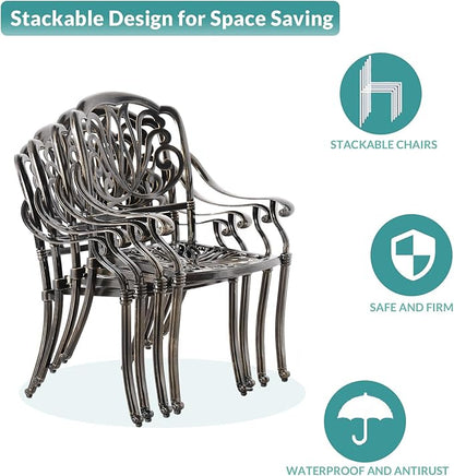 MEETWARM 9-Piece Outdoor Patio Dining Set, 8 Outdoor Dining Cushioned Chairs and 1 Oval Table with 2" Umbrella Hole, All Weather Cast Aluminum Patio Funiture Set for Backyard, Ocean Blue