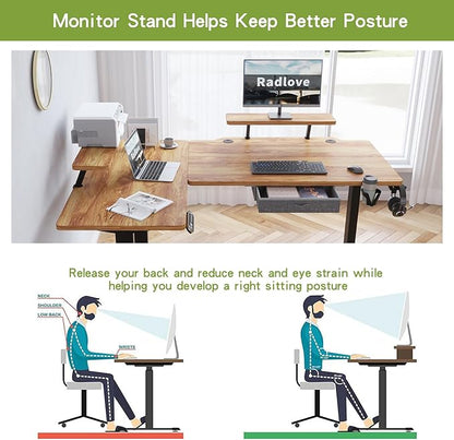 Radlove 63-Inch Large Electric Height Adjustable Computer L-Shaped Desk with Memory Controller Corner Standing Desk Modern Workstation with Splice Board Ergonomic Desk (Black Frame + Rustic Brown Top)