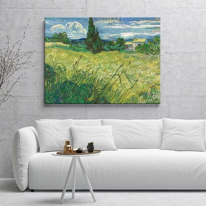 Wieco Art Abstract Large Canvas Prints Wall Art Green Field 1889 by Van Gogh Famous Oil Paintings Reproduction Artwork Stretched Landscape Picture for Home Office Decoration Wall Decor