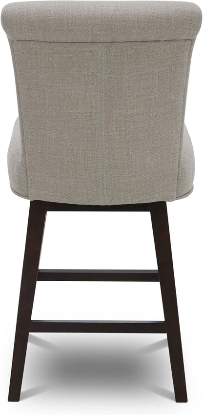 CHITA 26 Inch Counter Height Swivel Bar Stools Set of 3, FSC Certified Modern Fabric Swivel Barstool Chair with Back, Flax Beige