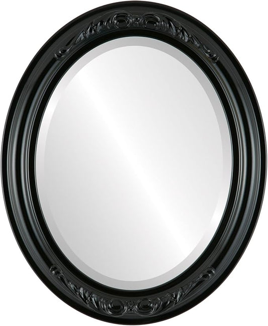 OVALCREST Oval Beveled Wall Mirror for Home Decor - Florence Style - Gloss Black - 28" x 24"