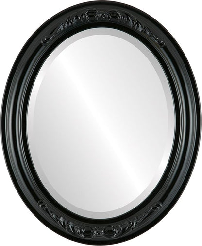 OVALCREST Oval Beveled Wall Mirror for Home Decor - Florence Style - Gloss Black - 44" x 34"