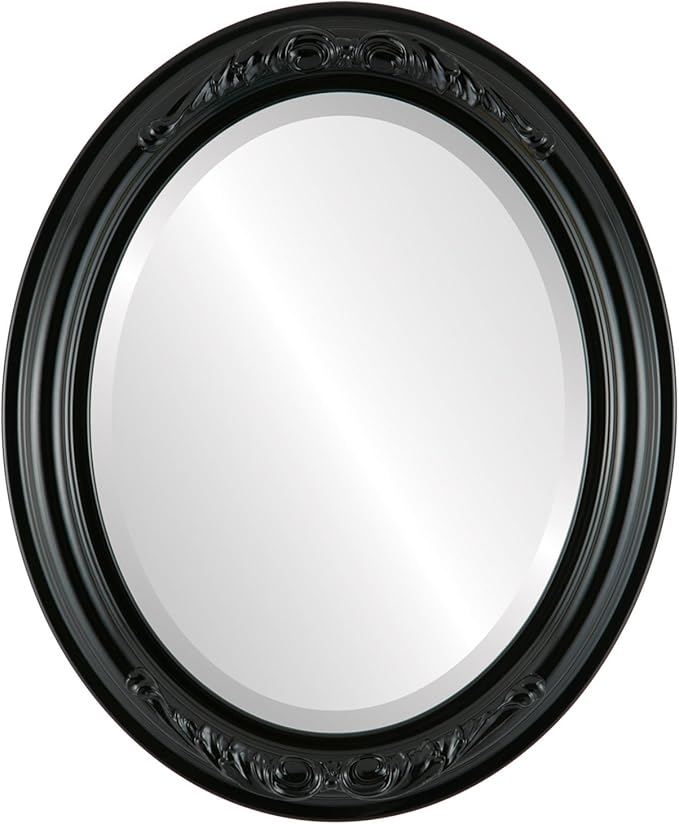 OVALCREST Oval Beveled Wall Mirror for Home Decor - Florence Style - Gloss Black - 34" x 24"