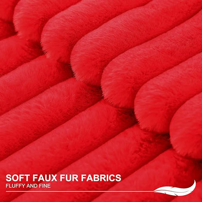 Pallene Faux Fur Plush Lumbar Christmas Throw Pillow Covers 12x20 Set of 2, Luxury Soft Fluffy Striped Decorative Pillow Covers for Sofa, Couch, Living Room, Red