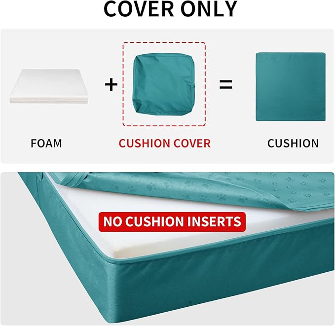 Easy-Going Waterproof Patio Cushion Covers 22x22x4 inch 4 Pack Replacement Non-Slip Outdoor Seat Cushion Slipcover with Zipper. Teal