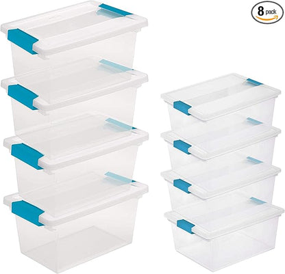Sterilite Medium Clear Multipurpose Plastic Storage Tote, 4 Pack, and Large Clear Multipurpose Plastic Storage Tote, 4 Pack for Home Organization