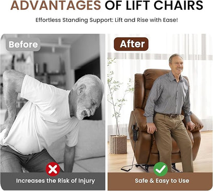 TEKAMON Power Lift Recliner Chair for Elderly, Dual Motor Genuine Leather Recliner with Heat & Massage, Lay Flat Sleeping Chairs with Infinite Position, Remote Control & USB Ports