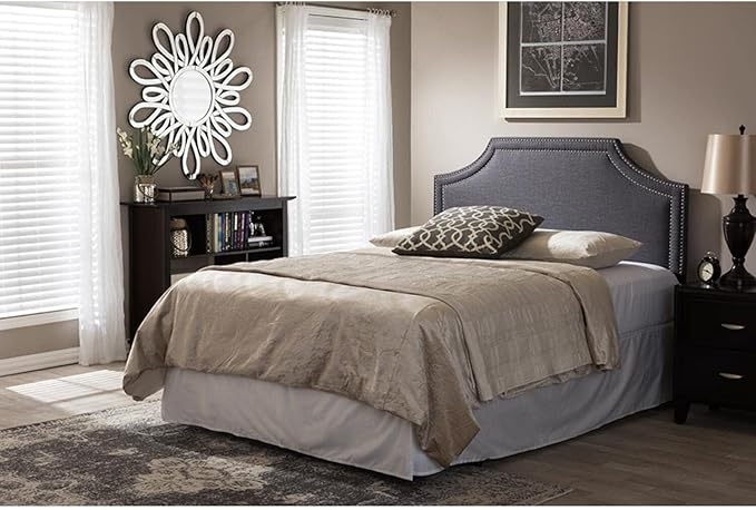 Urban Upmarket Modern and Contemporary Fabric Upholstered Headboard, Nailded Trim Head Board Grey/Full