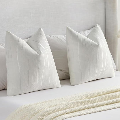 FUTEI White Chenille Decorative Throw Pillow Covers 26x26 Inch Set of 2,Soft Embossed Striped Textured Euro Pillow Shams,Modern Home Decor for Couch Bed Living Room