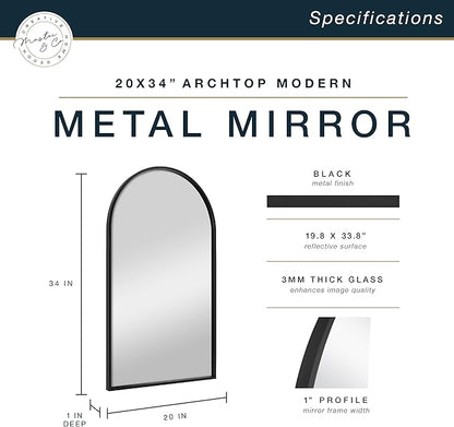 MCS Master & Co. Modern Metal Large Wall Mirror, Minimalist Home Decor Arch Mirror for Living Room, Bedroom, or Bathroom, 20 by 34 Inch, Black