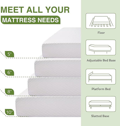 EGOHOME 12 Inch Queen Mattress, Memory Foam Mattress in a Box with Cooling Green Tea Gel, Relieve Pressure with Medium Support, CertiPUR-US Certified, 80''L x 60''W, White