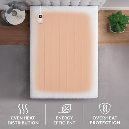 Sunbeam Electric Heated Mattress Pad Restful Quilted Extra-Cozy Fabric 12 Heat Settings 12-Hour Auto Shut-Off Deep Pocket Fit Machine Washable Full 75" x 54"