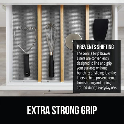 GORILLA GRIP powerGRIP Drawer Shelf and Cabinet Liner, Thick Strong Hold, Non-Adhesive Liners Protect Kitchen Cabinets and Cupboard, Bathroom Drawers, Easy Install, Breathable Mat, 20" x20', Gray
